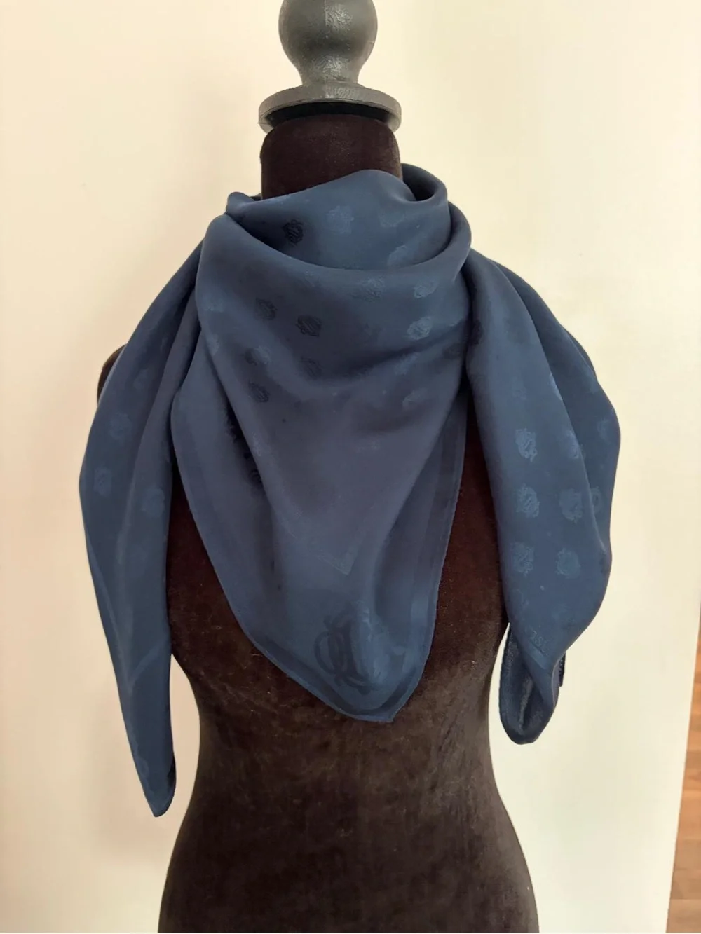 Christian Dior Silk Scarf Navy Trotter Monogram Hand Rolled